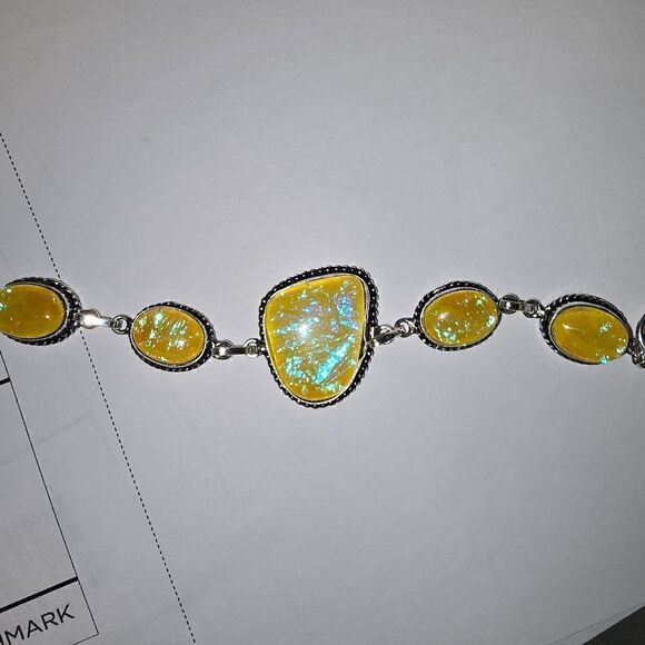 Yellow Glass Sterling Silver Bracelet (JEL ) - Picture 8 of 8